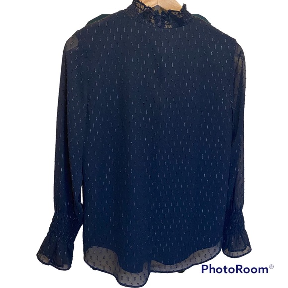 COPY - Ann Taylor Navy petite high neck long sleeve blouse S - Picture 2 of 10
